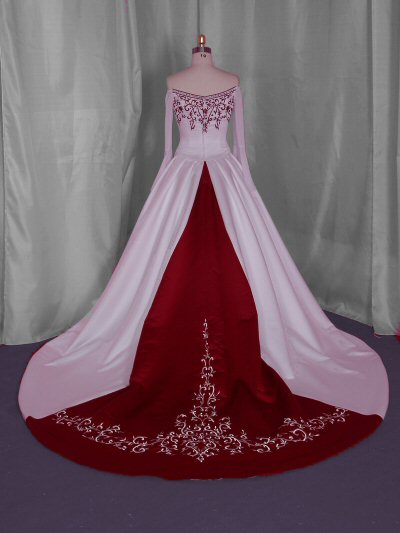 White and Red Princess Wedding Dress